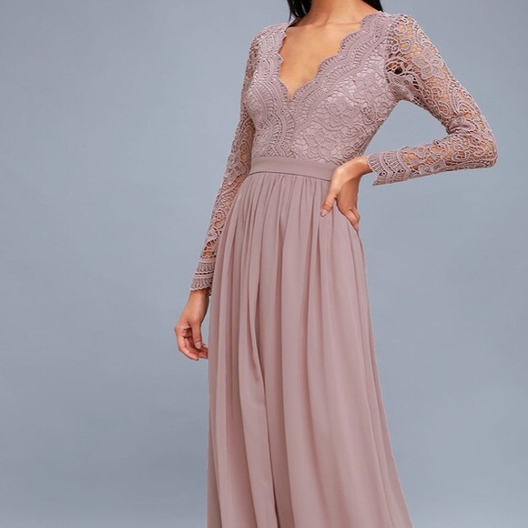 Long Sleeve Lace Maxi Dress Dusty Rose 